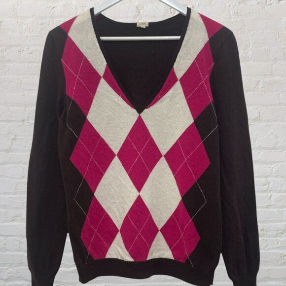 J.Crew Argyle Wool/Cashmere Sweater L - Picture 2 of 13